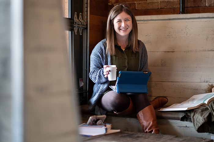Student studying with coffee.