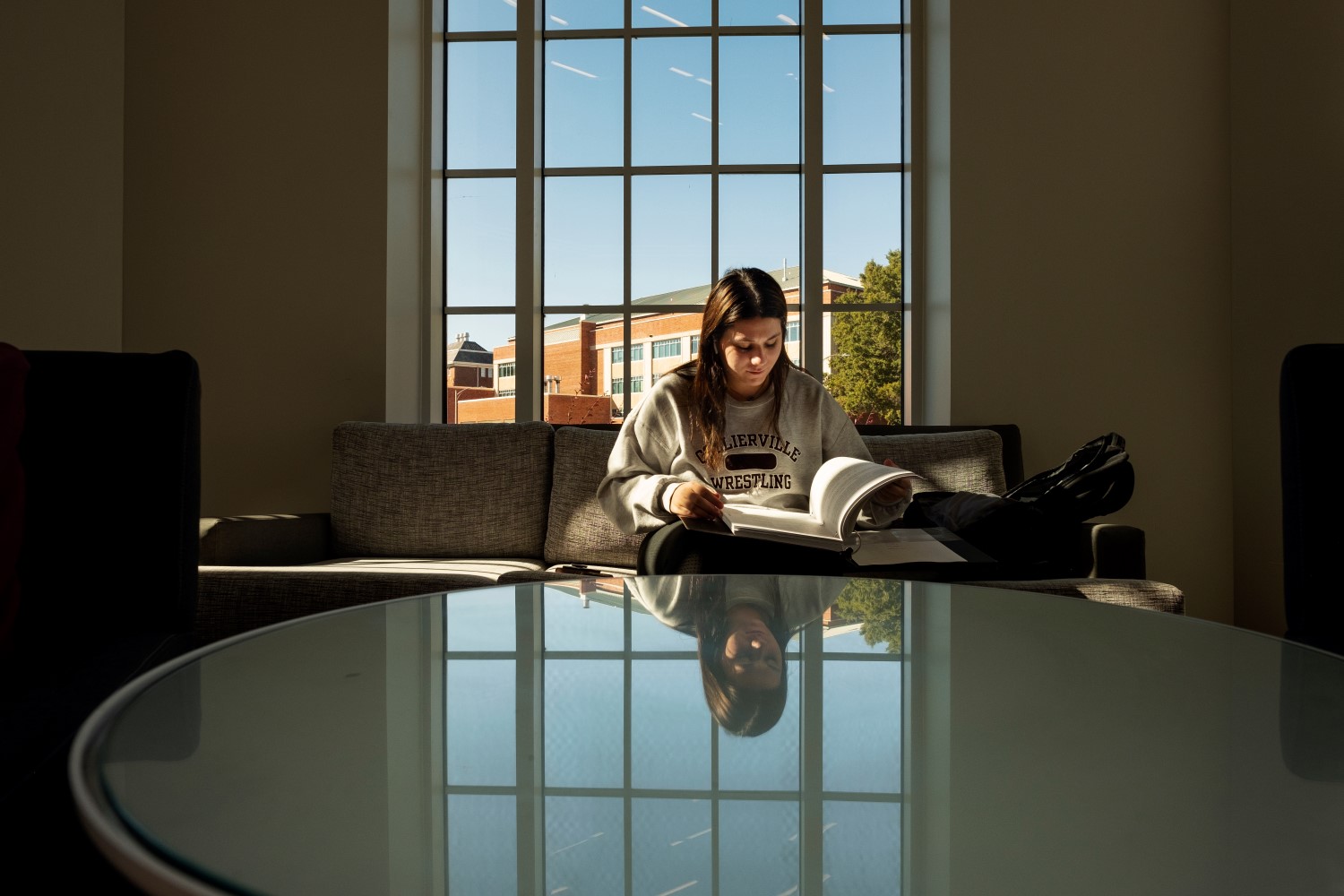 Business administration and marketing sophomore Alexis Fraley of Hernando takes advantage of an ideal study space in the new Richard A. Rula Engineering and Science Complex. The new facility is home to the Rula School of Civil and Environmental Engineering.  