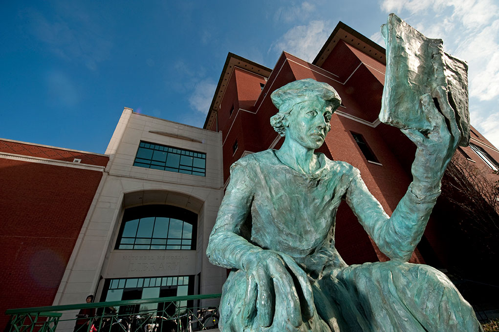 Sculpture of a person reading