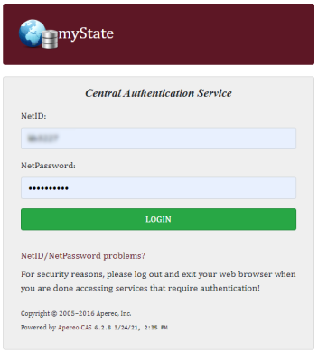 Mystate login screen