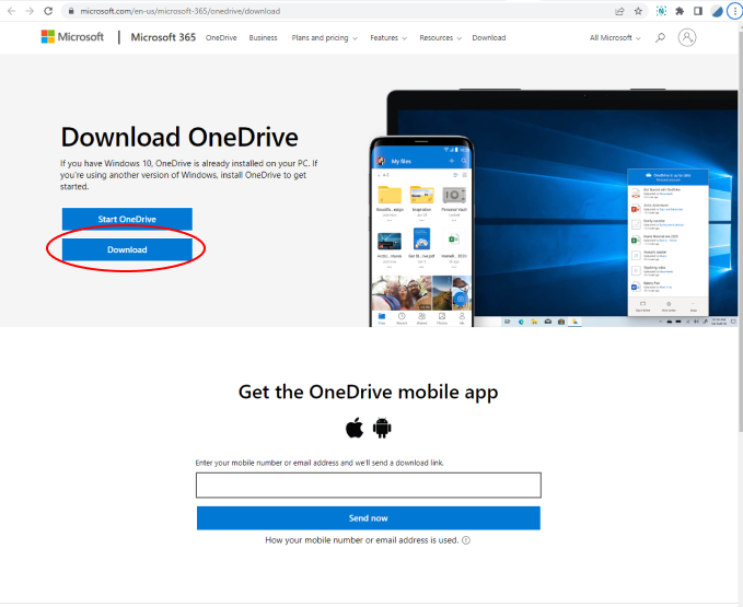 One Drive download screen