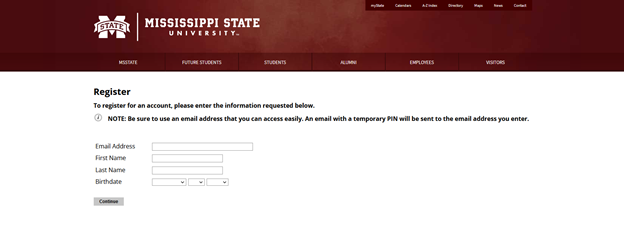 Registration screen for new users
